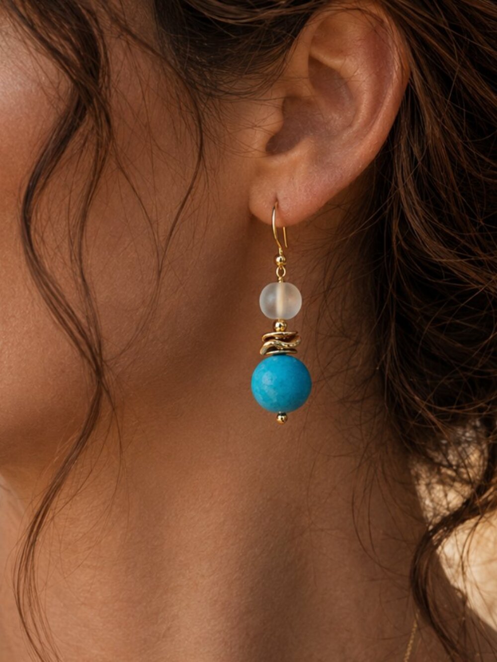Turquoise Howlite Stone Drop Earrings, 24k Gold Plated Stainless Steel